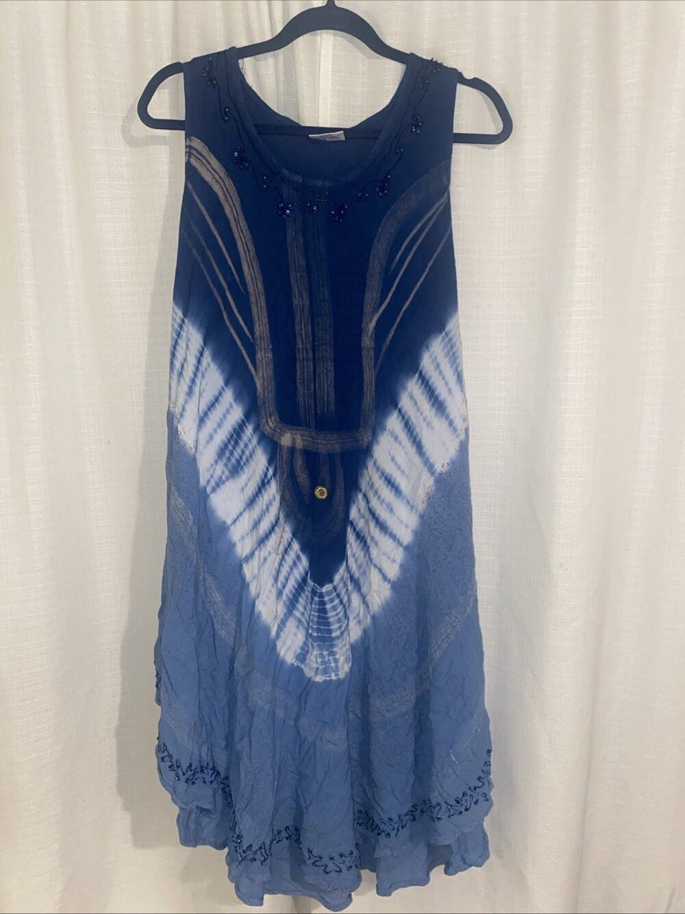 Shoreline Women's Sleeveless Dress Blue Beach Dress Embroidered One Size Resort